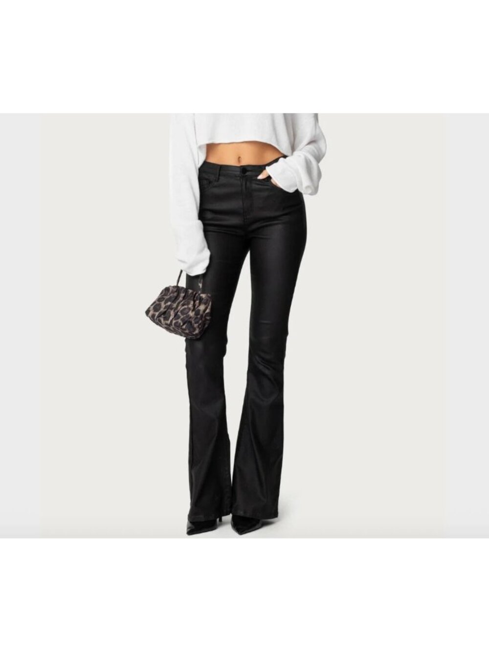 EDIKTED luna faux leather mid rise flare jeans size S